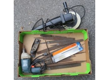 Mixed Lot Of A Number Of Hand Files, Buffer/Grinder, Black & Decker Drill & More