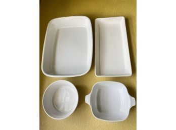 White Stoneware Baking Dishes - 12x9in - 12x6in - 5in Round - 5in Square