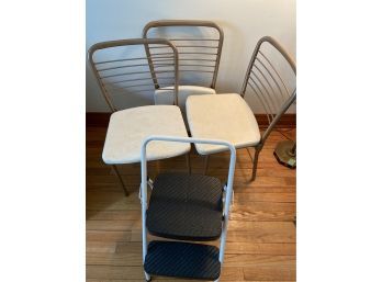 3 Chairs And A Step Stool Cosco Folding Chairs And Step Stool Vintage Metal Chairs
