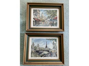 Two Vintage Vargas Prints Paris-tour Eiffel Port Alexandre III & Paris-place Du Tertre Framed Glass