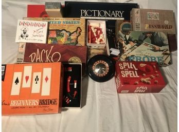Vintage Board Games Password Probe Spill And Spell Pictionary Map Poker Chips Anagram And More