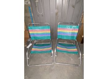 Pair Of Colorful Beach Chairs Lawn Seats Lowrider Lawn Chairs  21x13x4 Seat 25 Back