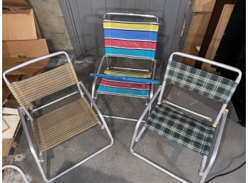 3 Plaid And Stripes Beach Chairs Lawn Seats