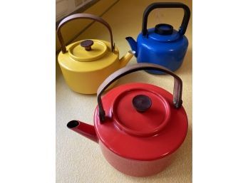 Red Yellow And Blue Kettles 8x8in
