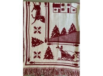 Red And White Christmas Blanket Front And Back In Reverse Colors 48x54in