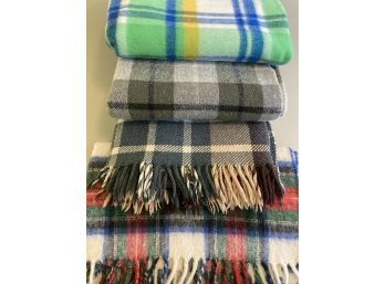 Four Tartan Rugs Sizes Around 54x58in Wool Blankets