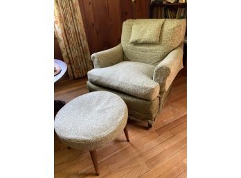 Vintage Green Armchair With Partial Slipcover And Ottoman Very Cushy!