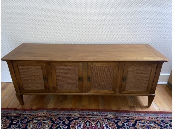 MCM Console Credenza Walnut? With Woven Detail On The Doors 54x16.5x21in