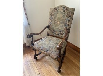 Antique Italian Baroque Style Armchair 26x21x45 Tapestry And Brass Nailhead Trim