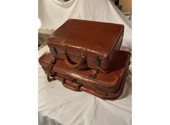 Vintage Tan Leather Suitcases Top Grain Cow Hide
