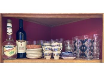 Corner Cupboard Shelf Of Glasses Lot #5 Includes Coffee Cups