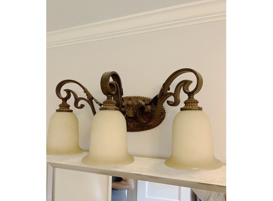 A 3 Light Metal Vanity Fixture With Frosted White Shades