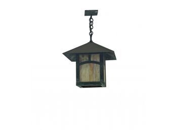 A Craftsman Style Copper  And  Slag Glass Hanging Exterior Fixture