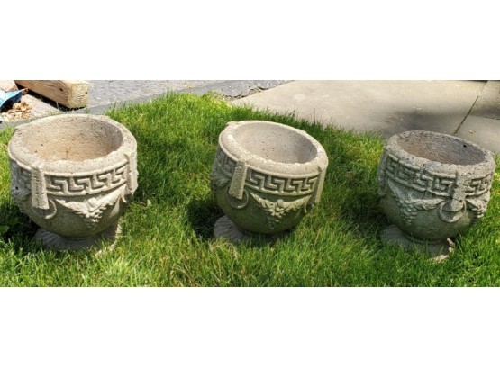 Three Cement & Imbedded Colored Stones Garden Planters