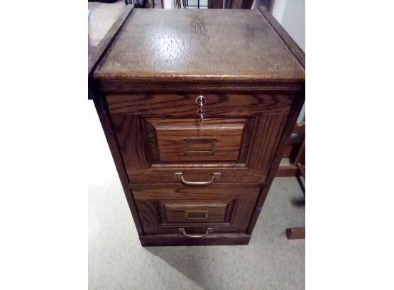Lovely Wood 2 Drawer Letter Size Lockable File Cabinet In A Fruitwood Like Stain With Brass Accents
