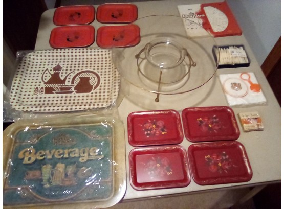 Vintage Serving Ware And Party Accessories Including Tin Work, Party Forks, Tony The Tiger Products