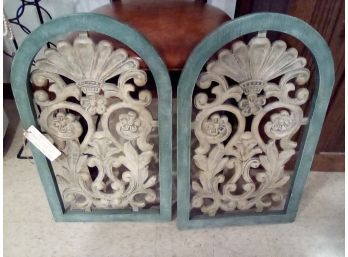 Architectural Wall Decor - 2 Panels - Cast Iron In Wood Frame - Approximately 10 Lbs Each