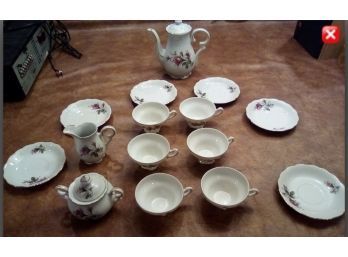 Lovely Floral Japanese 17 Pc, Tea Set With Gold Gilding 6 Cups/ 6 Saucers, 1 Teapot, 1 Creamer, 1 Sugar Bowl