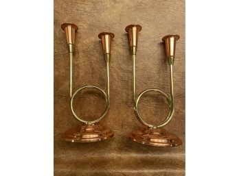 Beautiful Brass And Copper Candlesticks With Original Box, Coppercraft Guild, Taunton, Mass