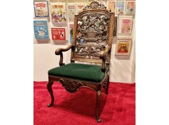 Italian Baroque Style Carved Mahogany Billiard Chair With Forest Green Velvet Seatmahogany Italian
