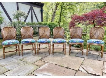 Rattan Parquetry Bistro Chairs By McGuire, Circa 1975 - Set Of 6