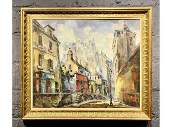 Vintage Parisian Street Scene Oil On Canvas Signed Illegibly