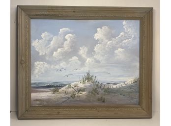 Framed Beach Scape Oil On Canvas Painting