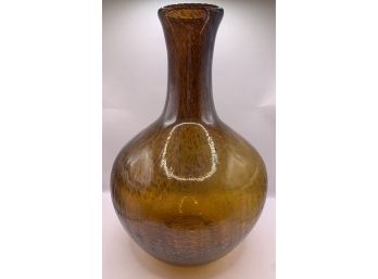 Large Amber Crackle Glass Vase