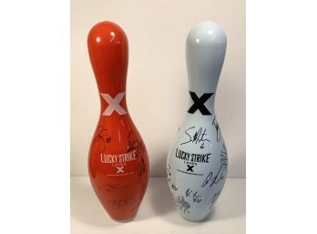 Lot Of 2 Signed Lucky Strike Bowling Pins