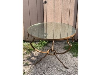 Round Gold Mirrored Glass Table/ Iron Base