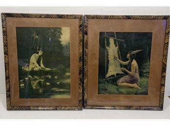 Lot Of 2 Indian Prints In Frames: A Woodland Queen Print And Pocahontas Print