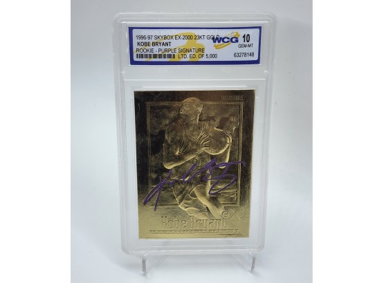 96-97 Skybox 23kt Gold Kobe Bryant Purple Signature Rookie Card Graded 10 Gem Mint /5000