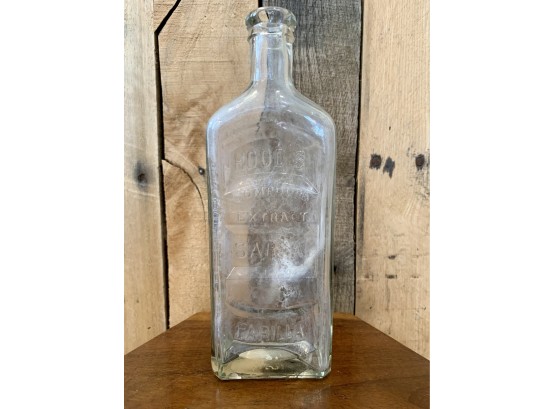 Antique Glass Embossed Bottle Hoods Compound Extract Sarsa Parilla