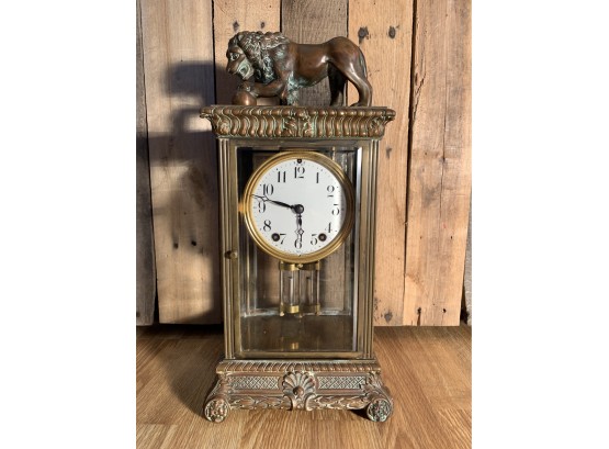 Antique Key Wind Seth Thomas Crystal Regulator 8 Day Clock With Lion