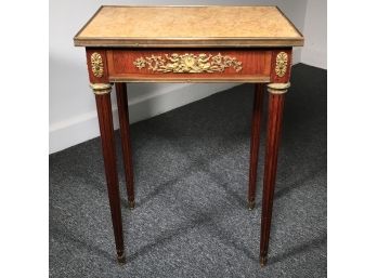 Stunning Antique French Marble Top Side Table - Gilt Bronze Ormolu Mounts / Cherubs - Stamped MADE IN FRANCE