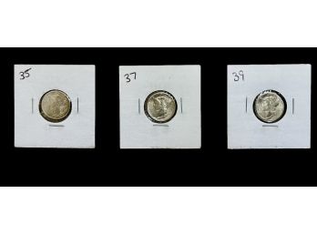 3 Mercury US Silver Dimes -