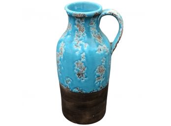 Large Teal Blue Vase With Handle