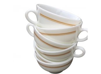 Six Pyrex Coffee Cups With Gold Stripes