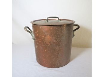 Tall French Copper Stock Pot With Brass Handles
