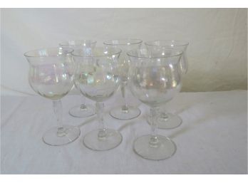 6 Antique Iridescent Ribbed Wine Glasses