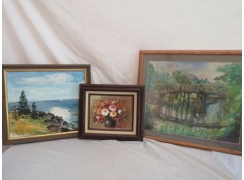 2 Original Paintings And A Watercolor Framed Art