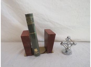 Mid-century Wood  Bookends And Desk Accessory