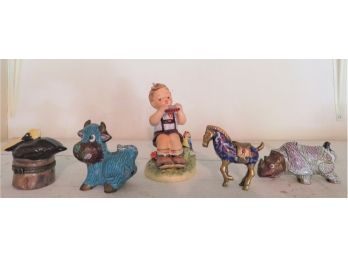 5 Mini Figures Goebel Cloisonne Animals