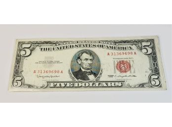 1963 Red Seal $5 Dollar Bill (61 Years Old)
