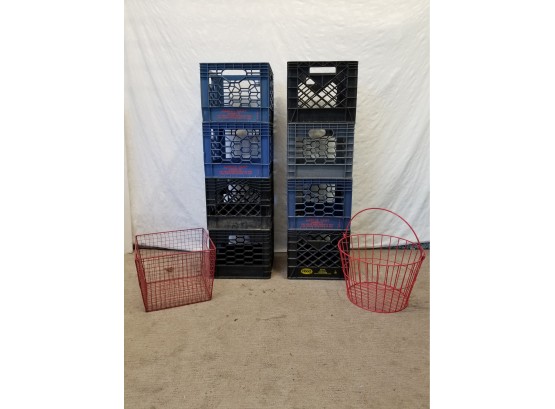 Milk Crates With Red Wire Baskets
