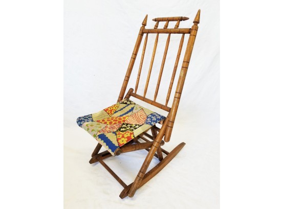 Antique Folding Rocking Chair Needlepoint Seat