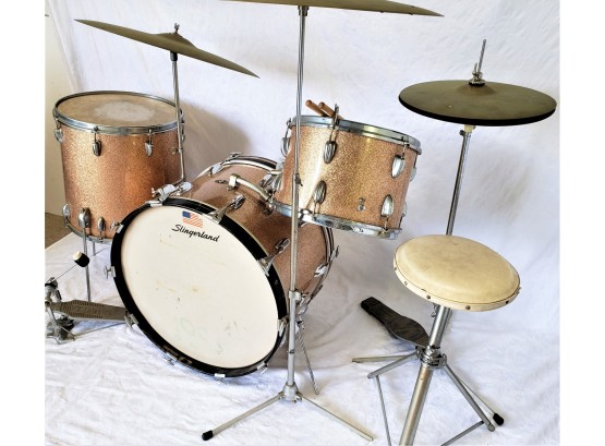 1960s Slingerland Drums Set With Sizzle Cymbal And Original Drum Seat Rare
