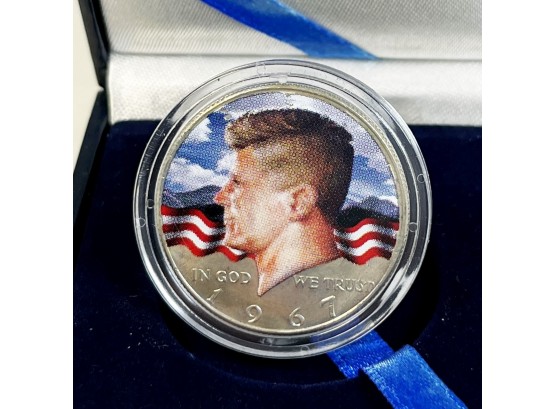 1967 Kennedy Half Dollar Colorized In Display Case