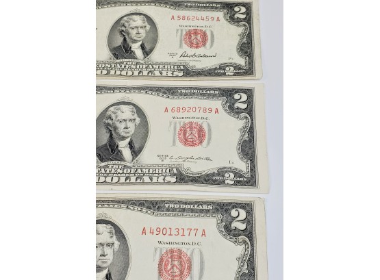 (3) 1953 A B  $2 Dollar Red Seal BILLS
