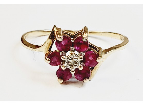 Vintage 14k Yellow Gold Pink/red Stone & Diamond Ring